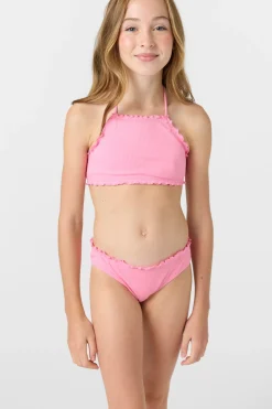Girl's Dawnbreak Rib Hi-Neck Ruffle Edge Set High Neck Top Set