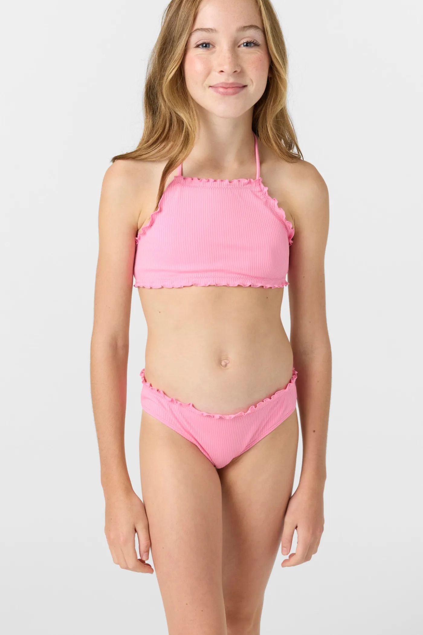 Girl's Dawnbreak Rib Hi-Neck Ruffle Edge Set High Neck Top Set