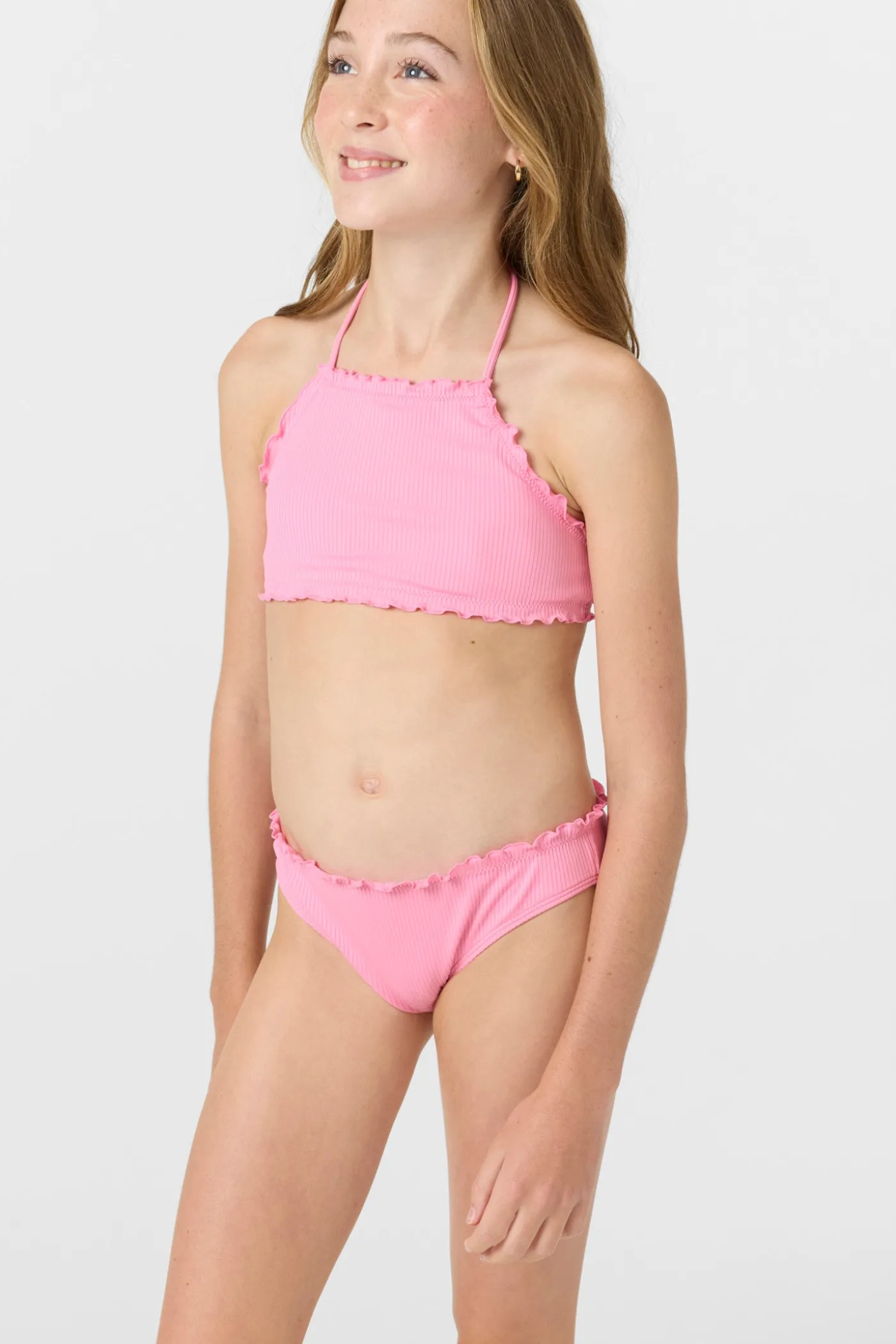 Girl's Dawnbreak Rib Hi-Neck Ruffle Edge Set High Neck Top Set