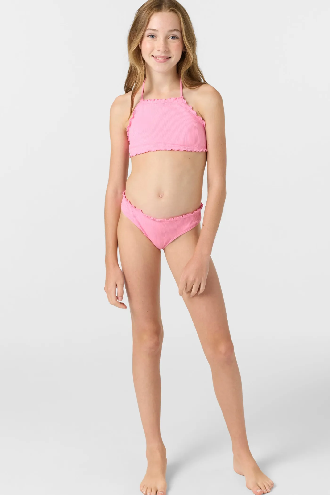 Girl's Dawnbreak Rib Hi-Neck Ruffle Edge Set High Neck Top Set