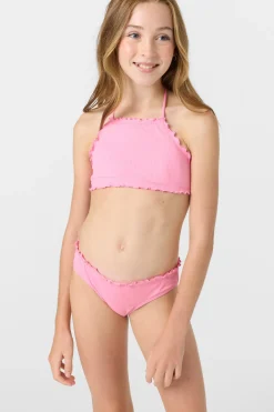 Girl's Dawnbreak Rib Hi-Neck Ruffle Edge Set High Neck Top Set