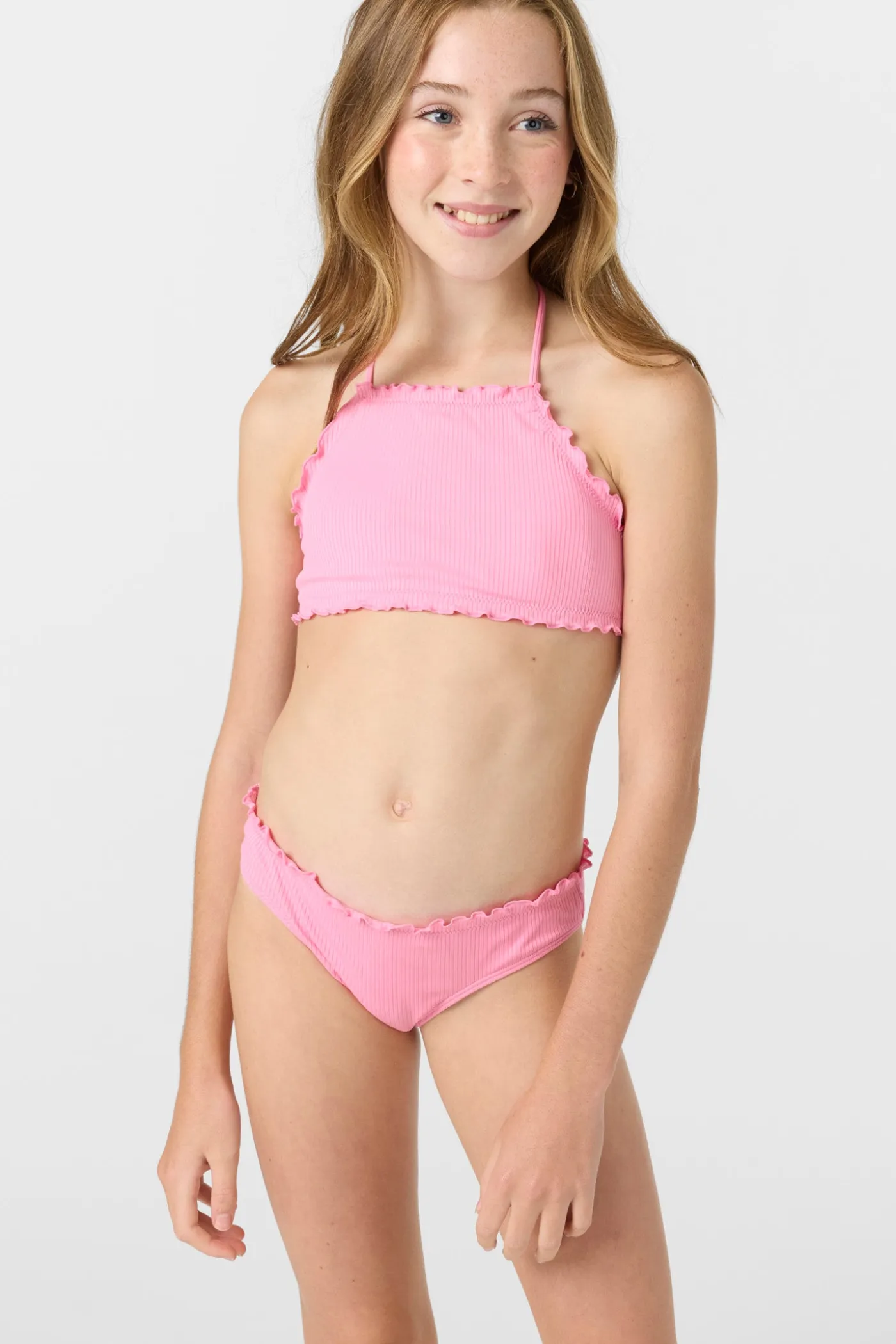 Girl's Dawnbreak Rib Hi-Neck Ruffle Edge Set High Neck Top Set