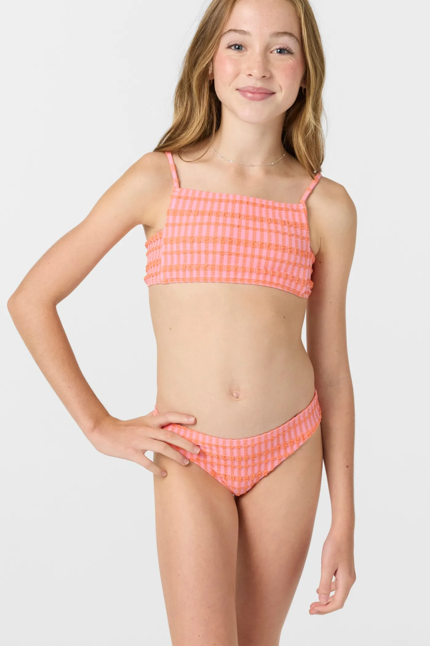 Girl's Paradise Plaid Square Neck Bralette Top Set