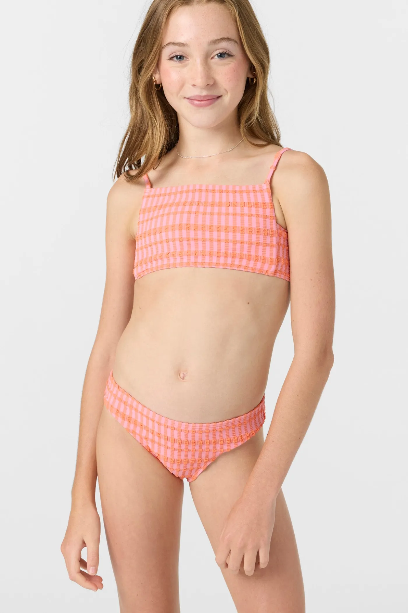 Girl's Paradise Plaid Square Neck Bralette Top Set