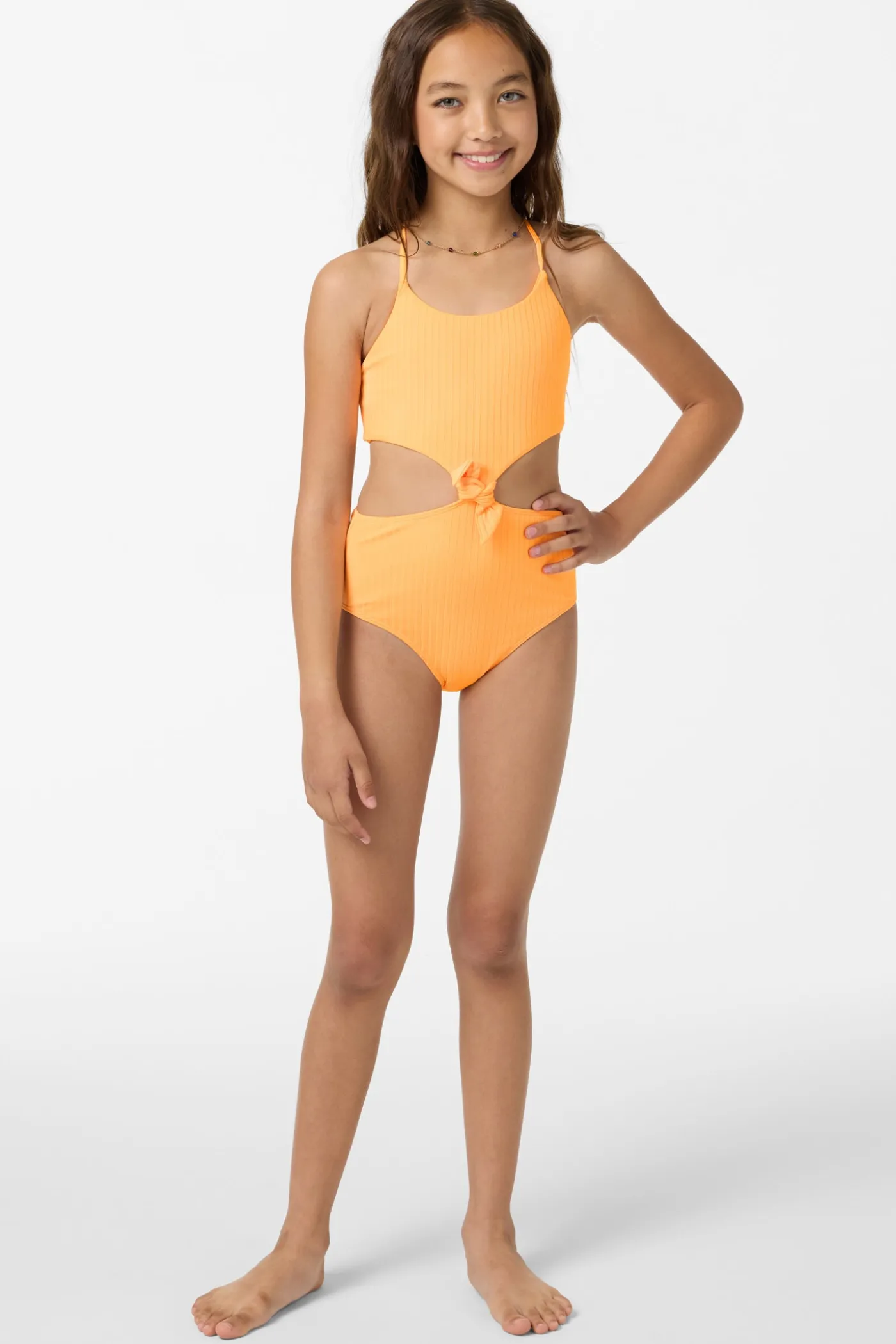 Girl's Shorebreak Rib Knot Front One-Piece
