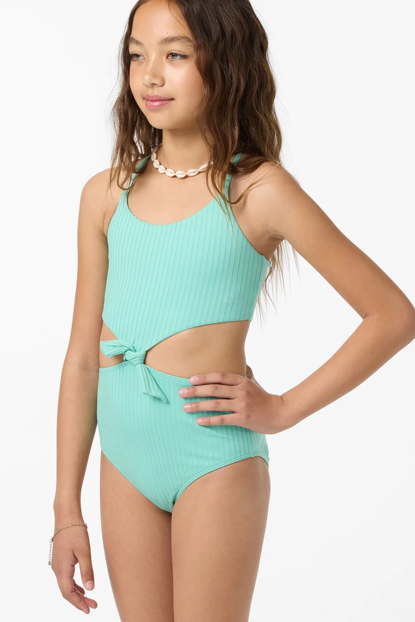 Girl's Shorebreak Rib Knot Front One-Piece