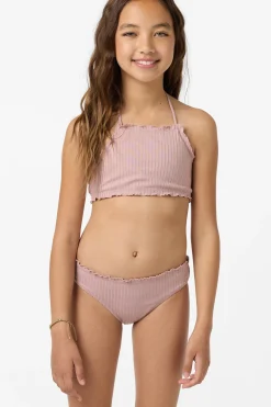 Girl's Shorebreak Rib Ruffle Edge Hi Neck Swim Set