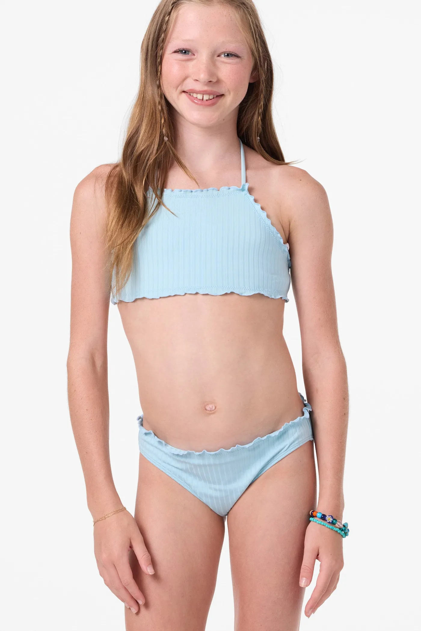 Girl's Shorebreak Rib Ruffle Edge High Neck Set