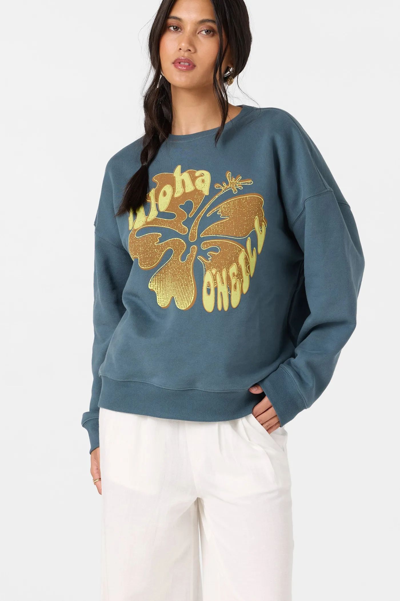 Hibiscus Hawaii Oversized Crew Neck Fleece